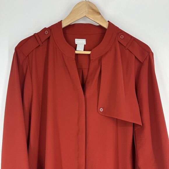 Chicos Shirt Size 3 Womens16/18 Red Button Up Epaulette Shoulder Flap Blouse Top - Picture 2 of 8